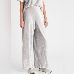 Banana Republic Silver Wide-Leg Crinkle Velvet Pants Size: Small